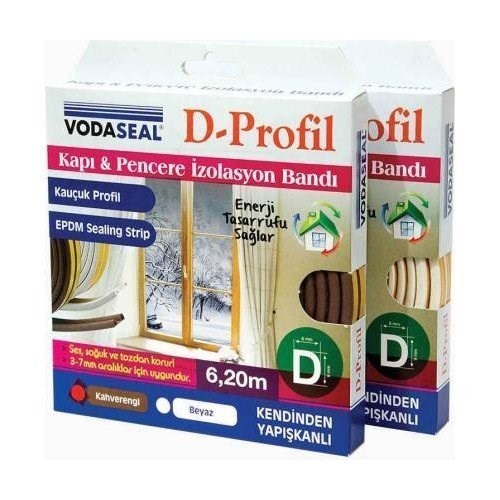 Vodaseal Kapı Pencere Kauçuk Bantı D-Profil Kahve