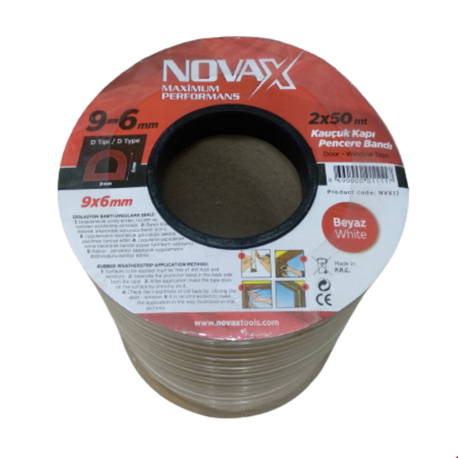 Novax Kauçuk Kapı Pencere Bant Beyaz 2x50 mt