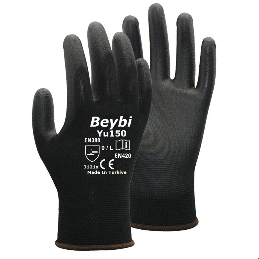 Beybi Su Bazlı PU Nylon Yu150 Eldiven Siyah  7 no